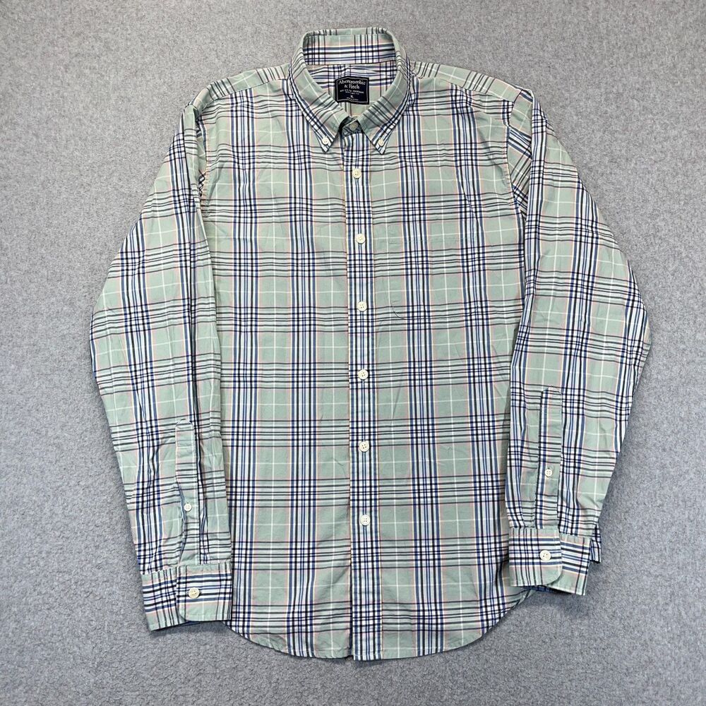 Abercrombie & Fitch Button-Down Shirt Men’s XL Green Blue Plaid Long Sleeve